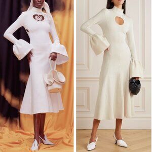 NWT AZ Factory Thebe Magugu Makoti Cutout Wool-blend Midi Dress - Ecru Ivory